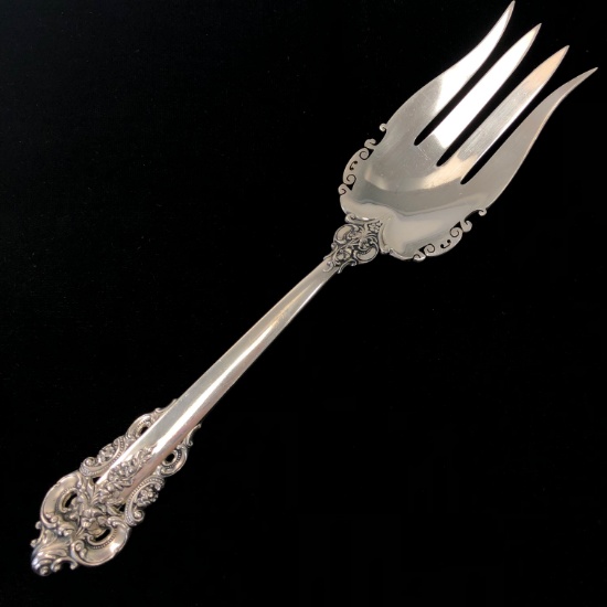 Estate Wallace Grande Baroque sterling silver large scrollworked serving fork
