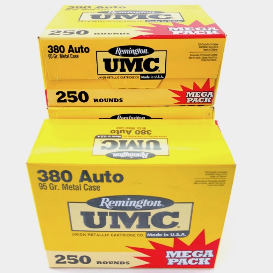 Lot of 1000 rounds of boxed Remington UMC .380 ACP 95 grain metal case ammo