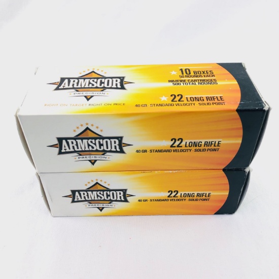 Lot of 1000 rounds of boxed Armscor Precision .22LR 40 grain standard velocity solid point ammo