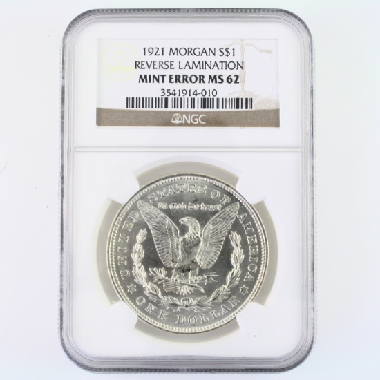 Certified 1921 error U.S. Morgan silver dollar