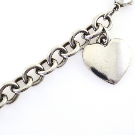 Estate James Avery sterling silver classic cable chain & heart charm bracelet