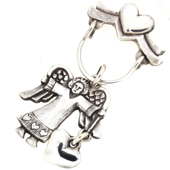 Estate Jeep Collins sterling silver angel pin/charm holder