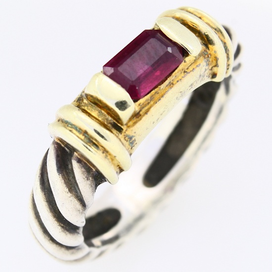 Authentic estate David Yurman 14K yellow gold & sterling silver natural ruby cable midi ring