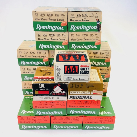 Lot of 600 rounds of boxed 12 ga field & target ammo from several manufacturers