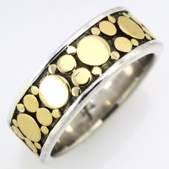 Authentic estate John Hardy 18K yellow gold & sterling silver Dot band ring