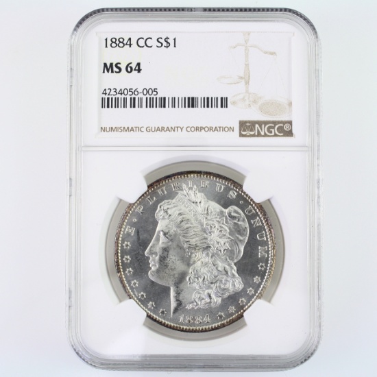 Certified 1884-CC U.S. Morgan silver dollar