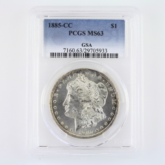 Certified 1885-CC GSA U.S. Morgan silver dollar