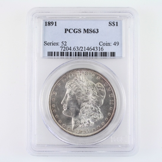 Certified 1891 U.S. Morgan silver dollar