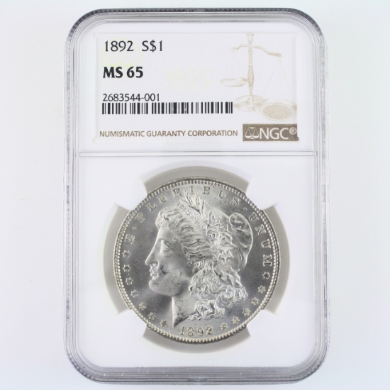 Certified 1892 U.S. Morgan silver dollar