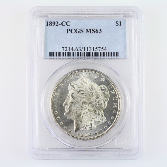 Certified 1892-CC U.S. Morgan silver dollar