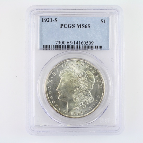Certified 1921-S U.S. Morgan silver dollar