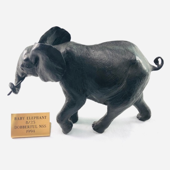 Signed 1994 Donna Dobberfuhl solid bronze "Baby Elephant" figurine