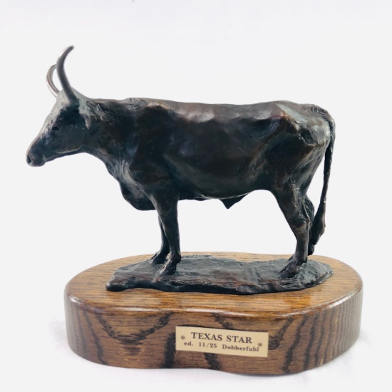 Signed 1980 Donna Dobberfuhl solid bronze "Texas Star" longhorn steer figurine
