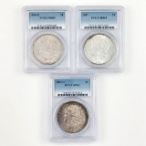 Lot of 3 different certified U.S. Morgan silver dollars