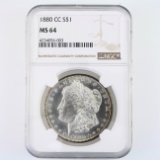 Certified 1880-CC U.S. Morgan silver dollar