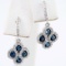 Pair of estate 14K white gold blue & white diamond dangle earrings
