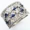 Estate 14K white gold diamond & natural sapphire wide band ring