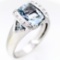 Estate 18K white gold diamond & aquamarine ring