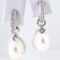 Pair of estate Jude Frances 18K white gold diamond, pearl & white topaz dangle hoop earrings