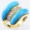 Vintage 18K yellow gold diamond & turquoise bypass ring