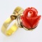 Vintage unmarked 18K yellow gold carved coral rose ring