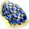 Estate 14K yellow gold diamond & natural sapphire dome cocktail ring
