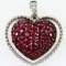 Estate 14K white gold diamond & natural ruby puffy heart pendant