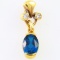 Estate 18K yellow gold diamond & London blue topaz dangle pendant