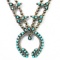 Vintage unmarked sterling silver turquoise squash blossom necklace