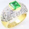 Estate 14K yellow gold diamond & natural emerald cocktail ring