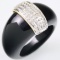 Estate unmarked 14K white gold onyx dome band ring