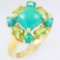 Estate 14K yellow gold Persian turquoise & peridot ring