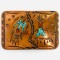 Vintage Willie Nezzie Native American turquoise & coral-inlaid copper belt buckle