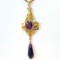 Vintage unmarked gold filled & purple stone dangle drop necklace