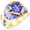 Estate 10K yellow gold, palladium & enamel Knights of Columbus ring