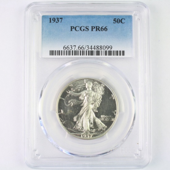 Certified 1937 proof U.S. walking Liberty half dollar