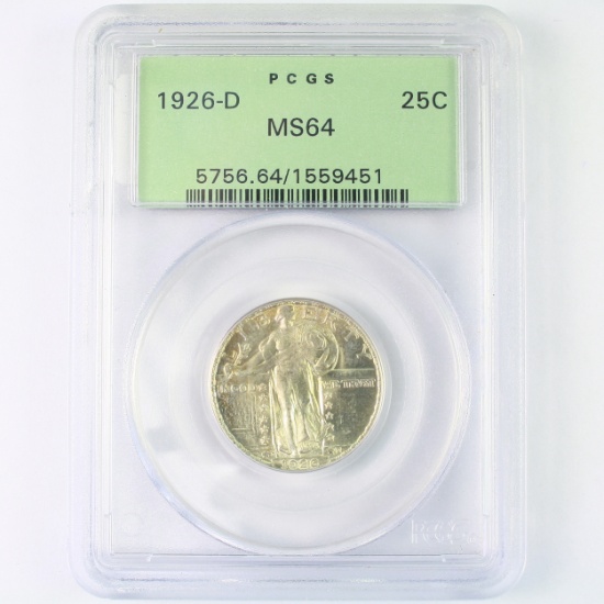 Certified 1926-D U.S. standing Liberty quarter