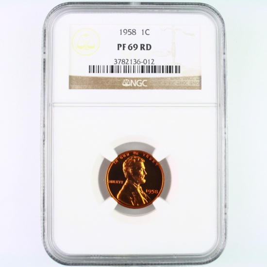 Certified 1958 proof U.S. Lincoln cent