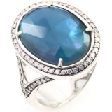 Estate 18K white gold diamond & blue topaz doublet halo ring