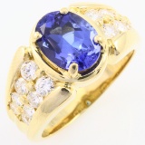 Estate 18K yellow gold diamond & tanzanite ring