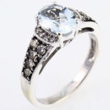 Estate LeVian 14K white gold diamond & aquamarine ring