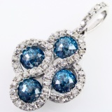 Estate 14K white gold blue & white diamond pendant