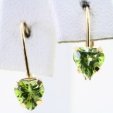 Pair of estate 10K yellow gold peridot drop earrings