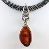 Vintage sterling silver amber necklace