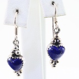 Pair of estate Native American sterling silver lapis lazuli heart dangle earrings