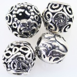 Lot of 4 estate Pandora sterling silver floral & butterfly scroll work beads