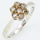 Estate 10K white gold champagne diamond cluster ring