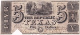 1840 Republic of Texas $5 banknote
