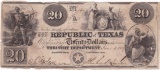 1839 Republic of Texas $20 banknote
