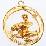 Authentic Vintage Ruser 14K yellow gold 3D Aquarius pendant